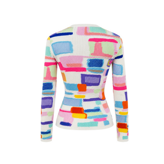 Chanel Multicolour Abstract Print Ribbed Cotton and Cashmere Sweater Size FR 34