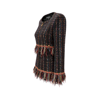 Chanel Black Multicolour Tweed Fringed Zip-Up Jacket Size FR 34