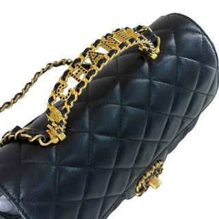 Chanel Mini Top Handle Flap Black Lambskin Bag with CHANEL Chain Handle