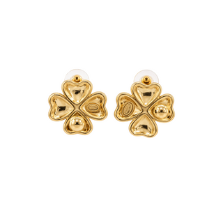 Chanel Cream and Gold CC Camellia Flower Stud Earrings
