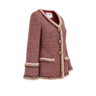 Chanel Burgundy Metallic Tweed Multicolour Trim Jacket Size FR 40