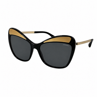 Chanel Oversized Black & Gold Cat-Eye Sunglasses