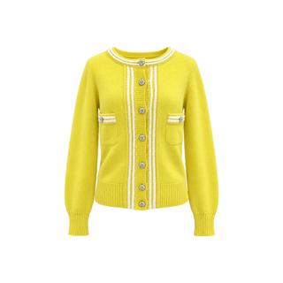 Chanel Yellow Cashmere Cardigan with Pearl-Effect Buttons Size FR 38
