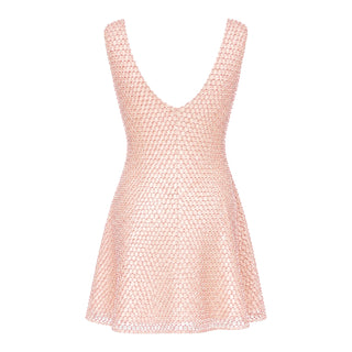 Christian Dior Hand-Embellished Sequin Mesh Silk Dress Pink Beige