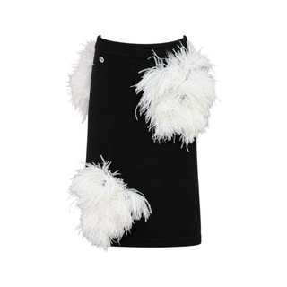 Chanel Black Cashmere White Ostrich Feather Embellished Mini Skirt FR 36