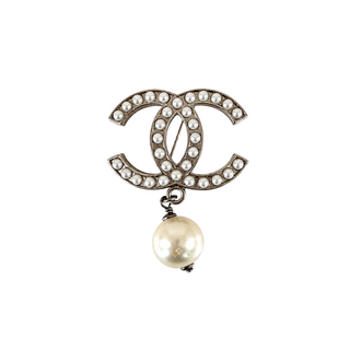 Chanel CC Faux Pearl Drop Silver-Tone Brooch 2012