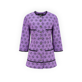 Chanel Purple CC Logo Jacquard Long Jacket Size FR 34