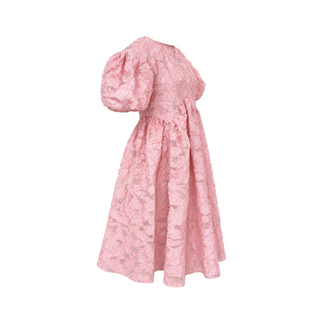 Cecilie Bahnsen Pink Floral Textured Puff Sleeve Midi Dress UK 6