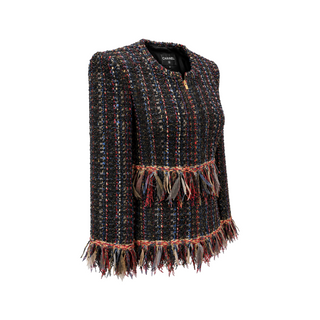 Chanel Black Multicolour Tweed Fringed Zip-Up Jacket Size FR 34