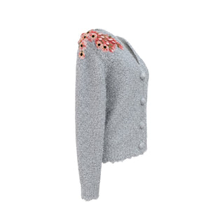 Dolce & Gabbana Silver Metallic Embellished Knit Cardigan