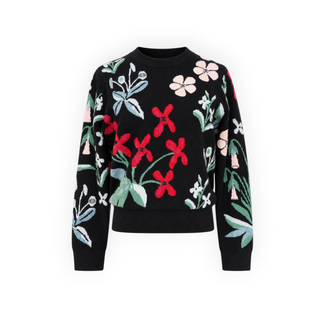 Chanel Black Multicolour Floral Print Cashmere Sweater and Midi Skirt Set FR 38/40