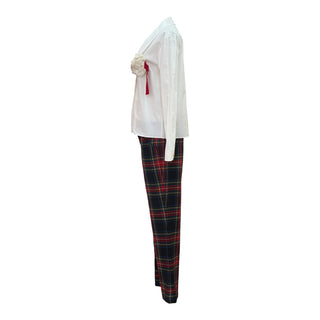 Gucci White Cotton Blouse & Tartan Wool Trouser Suit Set