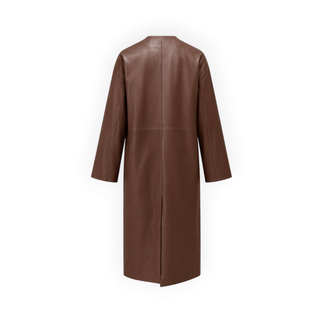 Hermès Brown Leather Longline Coat with Silver-Tone Hardware Size 34