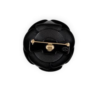 Chanel Black Leather Camellia Brooch