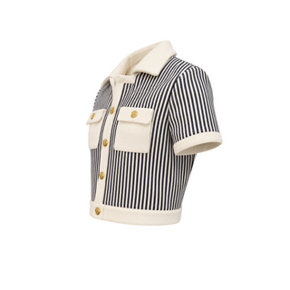 Celine Navy & Ecru Striped Short-Sleeve Jacket Size 38