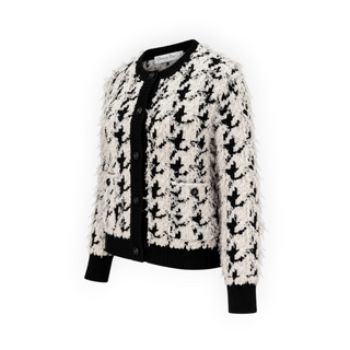 Christian Dior Black & White Houndstooth Fringed Wool Two-Piece Set Size 34