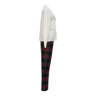 Gucci White Cotton Blouse & Tartan Wool Trouser Suit Set