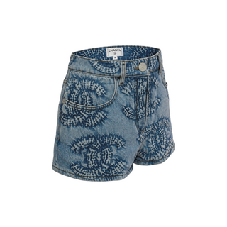 Chanel Blue CC Monogram Textured Denim High-Waisted Shorts FR 38