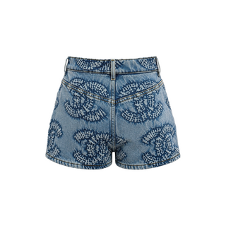 Chanel Blue CC Monogram Textured Denim High-Waisted Shorts FR 38
