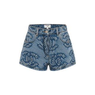 Chanel Blue CC Monogram Textured Denim High-Waisted Shorts FR 38