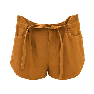 Saint Laurent Camel Suede Lace-Up Shorts Size FR 40