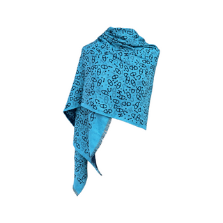 Hermès Blue and Navy Reversible Horsebit Motif Scarf