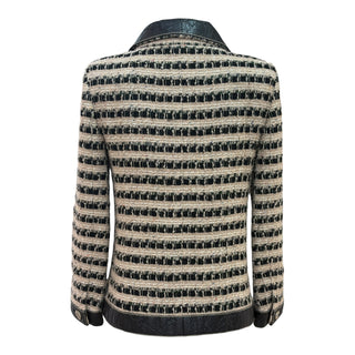 Chanel Black & Cream Striped Tweed Jacket with Black Trim