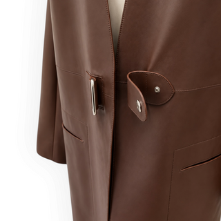 Hermès Brown Leather Longline Coat with Silver-Tone Hardware Size 34