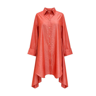 Hermès Coral Silk & Cotton Asymmetric Shirt Dress Size FR 34