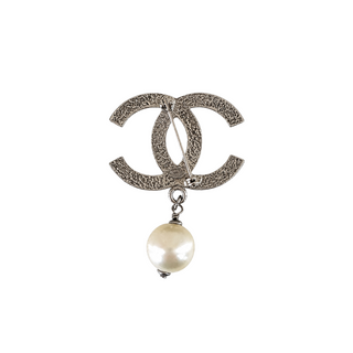 Chanel CC Faux Pearl Drop Silver-Tone Brooch 2012
