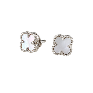 Van Cleef & Arpels Vintage Alhambra White Mother of Pearl 18K White Gold Stud Earrings
