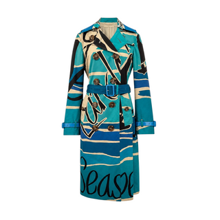 Burberry Prorsum Seascape Illustrated Print Belted Trench Coat Size IT 42