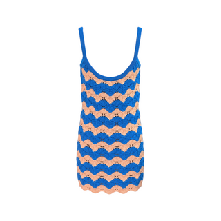 Gucci Blue and Peach Pink Crochet Knit Sleeveless Top with Logo Patch – Size M