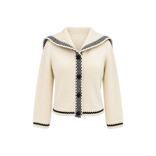 Christian Dior Ivory and Black Wool Cashmere Sailor Collar Knit Cardigan FR 40