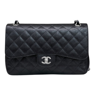 Chanel Black Jumbo Caviar Leather Classic Double-Flap Bag