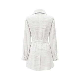 Chanel White Textured Tweed Belted Dress/Jacket Size FR 38