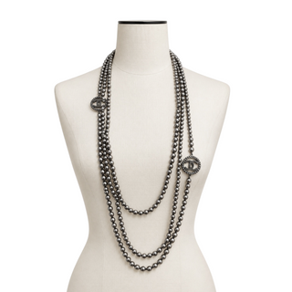 Chanel Grey Multi-Strand Faux Pearl CC Logo Necklace