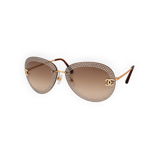 Chanel Brown Gradient Rimless Crystal-Embellished CC Sunglasses