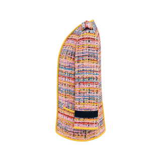 Chanel Multicolour Tweed Yellow Trim Long Jacket FR 34