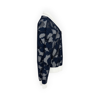Chanel Navy & White Camellia Mesh Bomber Jacket Size FR 36