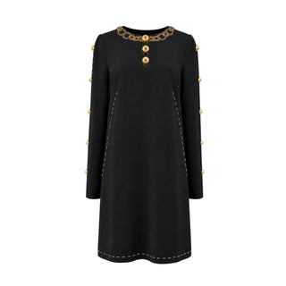 Dolce & Gabbana Black Embellished Chain Neck Long Sleeve Dress Size IT 44