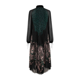 Fendi Black Green & Pink Floral Pleated Cocktail Dress Size IT 40