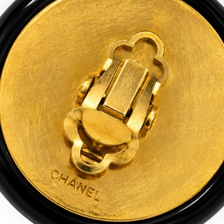 Chanel Black & Gold CC Quilted Round Clip-On Earrings