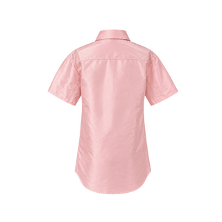 Miu Miu Pink Silk Short Sleeve Shirt with Oversized Floral Appliqué IT 36