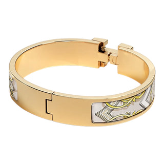 Hermès Clic H Harnais Légendaire Beige Lin Bracelet Gold Plated