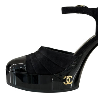 Chanel Black Suede & Patent Leather Platform Mary Jane Pumps