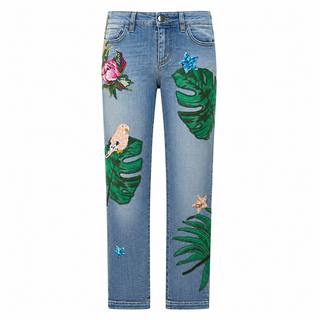 Dolce & Gabbana Embellished Tropical Print Denim Jeans