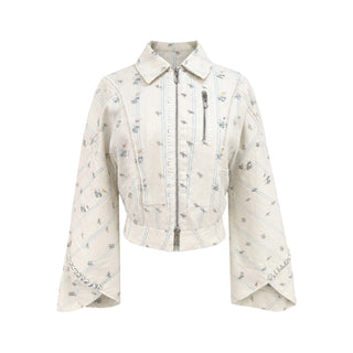 Christian Dior Ivory Floral Print Cotton Cropped Jacket Size IT 42