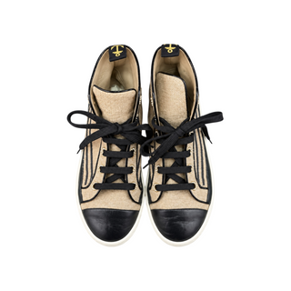 Chanel Beige and Black CC Logo Canvas High-Top Lace-Up Sneakers EU 37.5