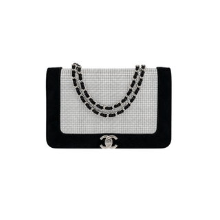 Chanel Mirror Mosaic Velvet Flap Bag Black Silver